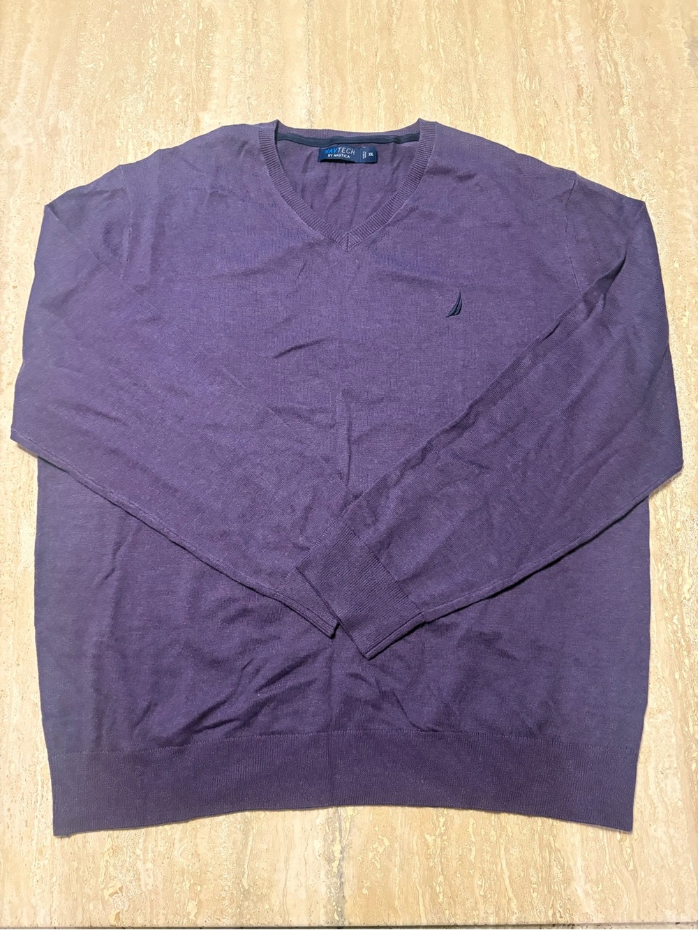 NavTech by Nautica Mens XXL Purple V-Neck Knit Sweater Embroidered Sail Logo